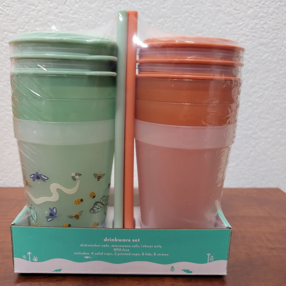 Pillowfort Orange and Green 18 Piece Drinkware Set NWT